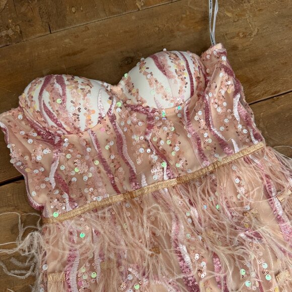 Bella Barnett Pink Sequin Feather Mini Dress – XS - Picture 6 of 6
